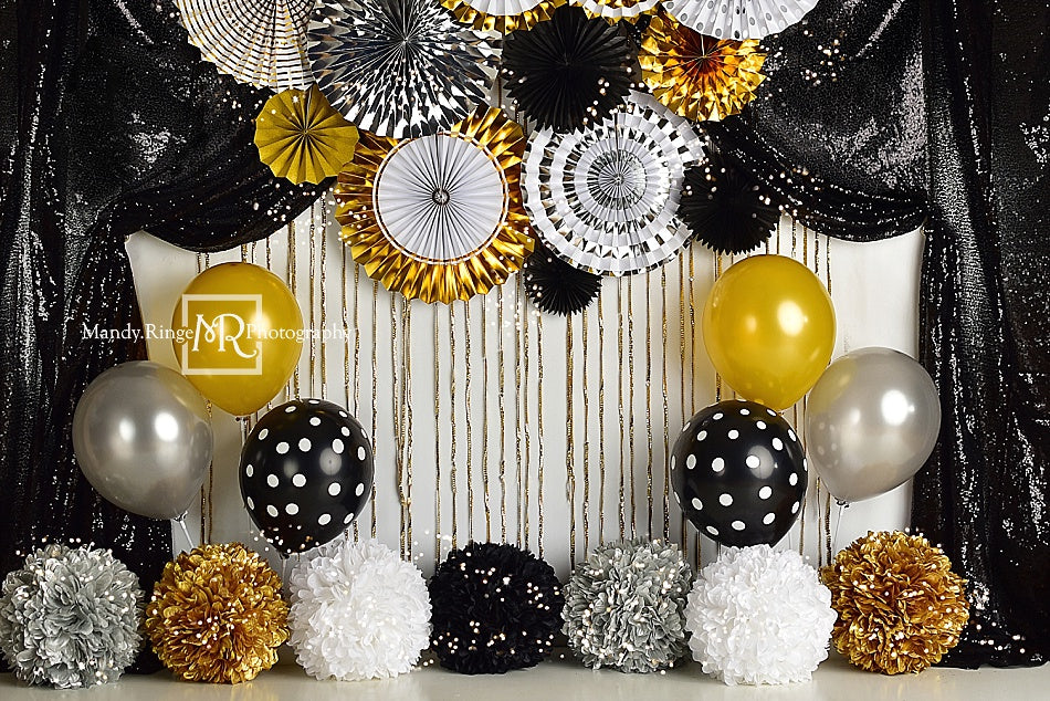Kate Fête Nouvel an Noir et Or Toile de fond conçue par Mandy Ringe - Kate Backdrop FR