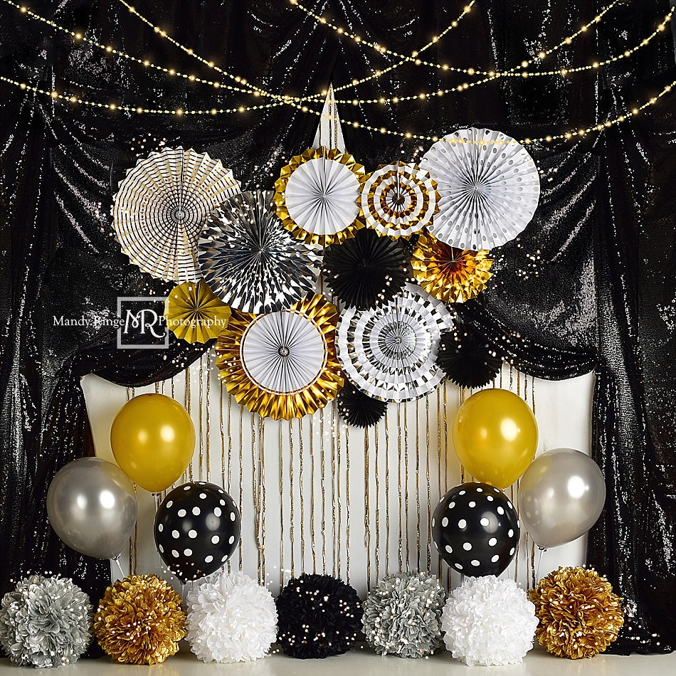 Kate Fête Nouvel an Noir et Or Toile de fond conçue par Mandy Ringe - Kate Backdrop FR