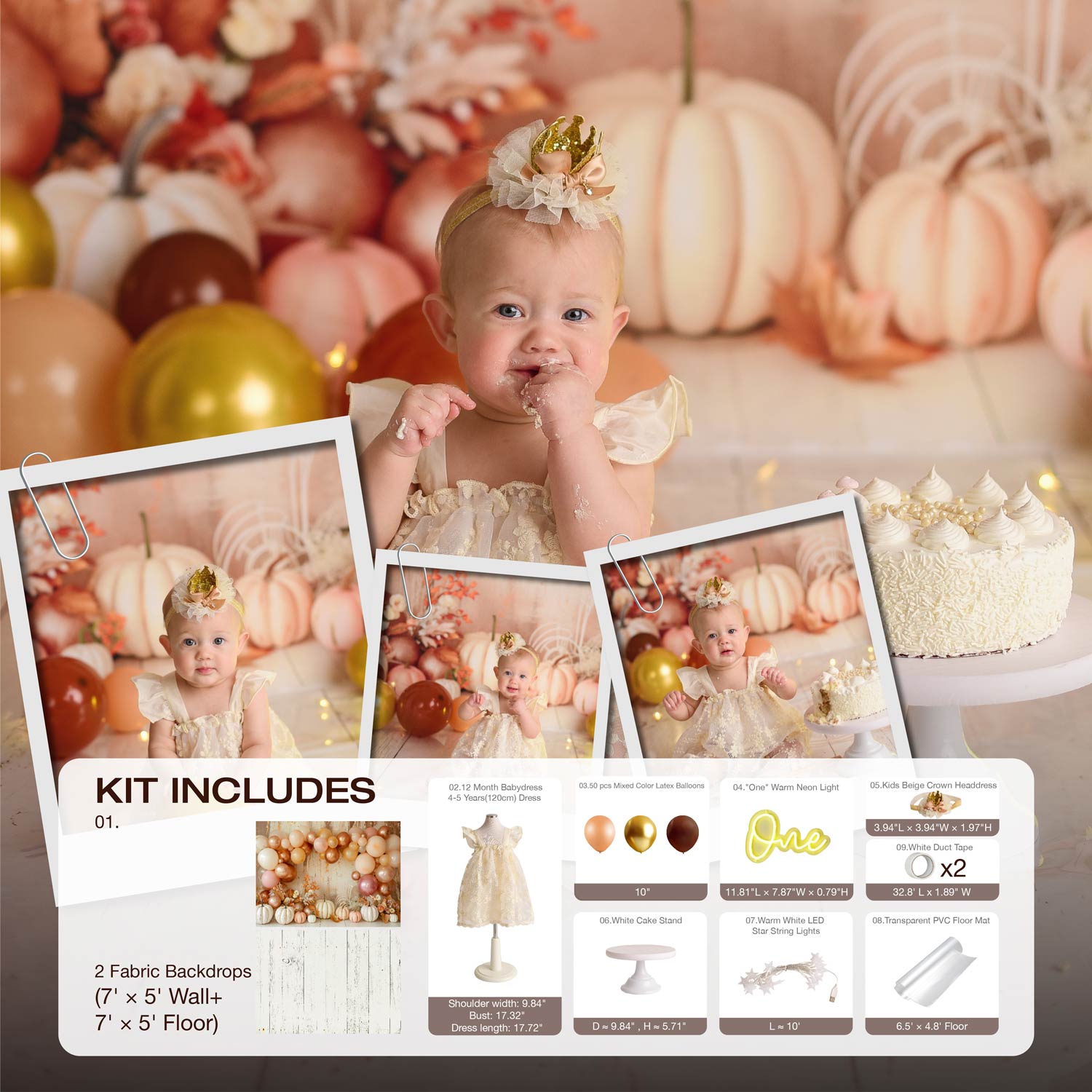 Kate Bohème Citrouilles Anniversaire Kit Photo - Kate Backdrop FR