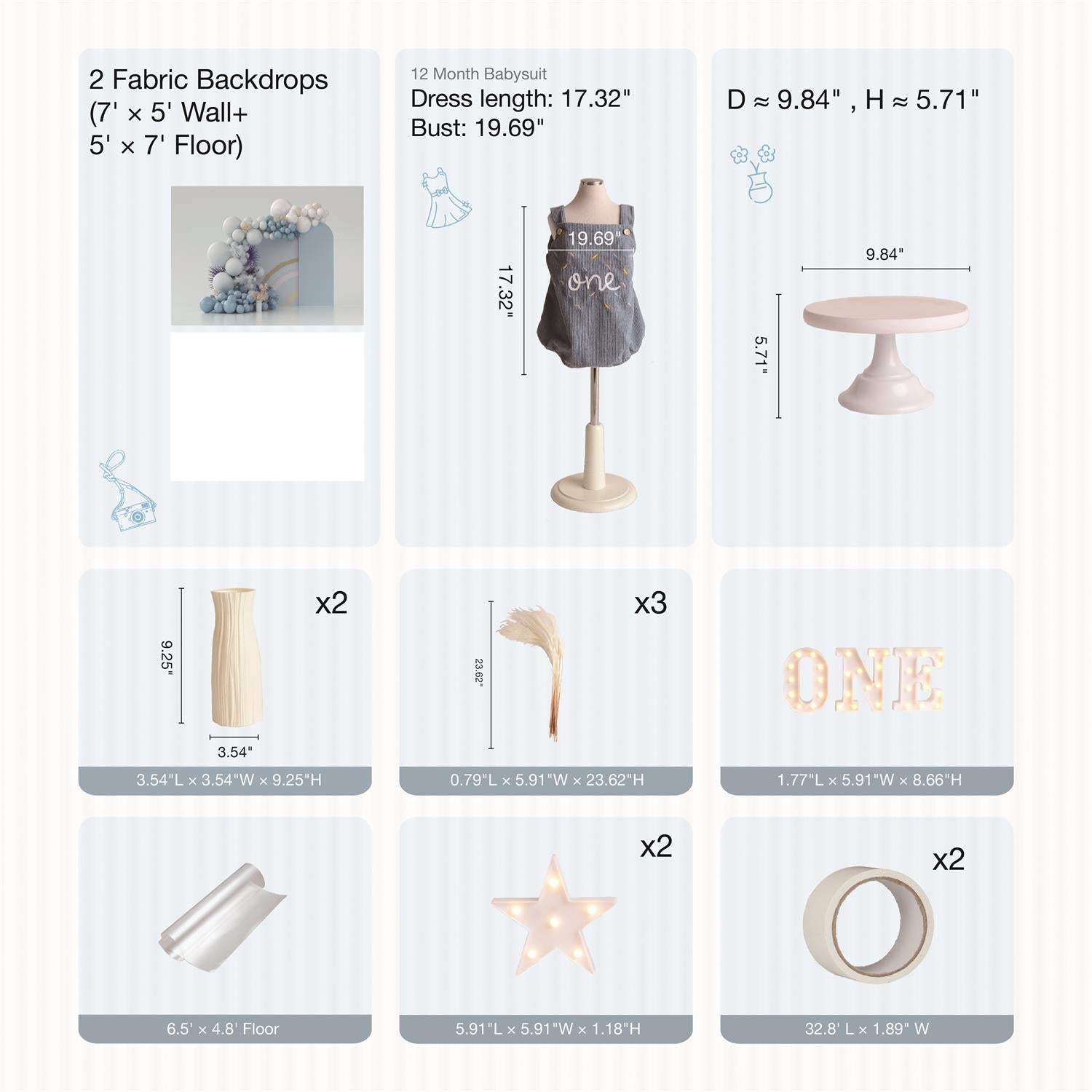 Kate Bohème Anniversaire Bleu Kit Photo - Kate Backdrop FR
