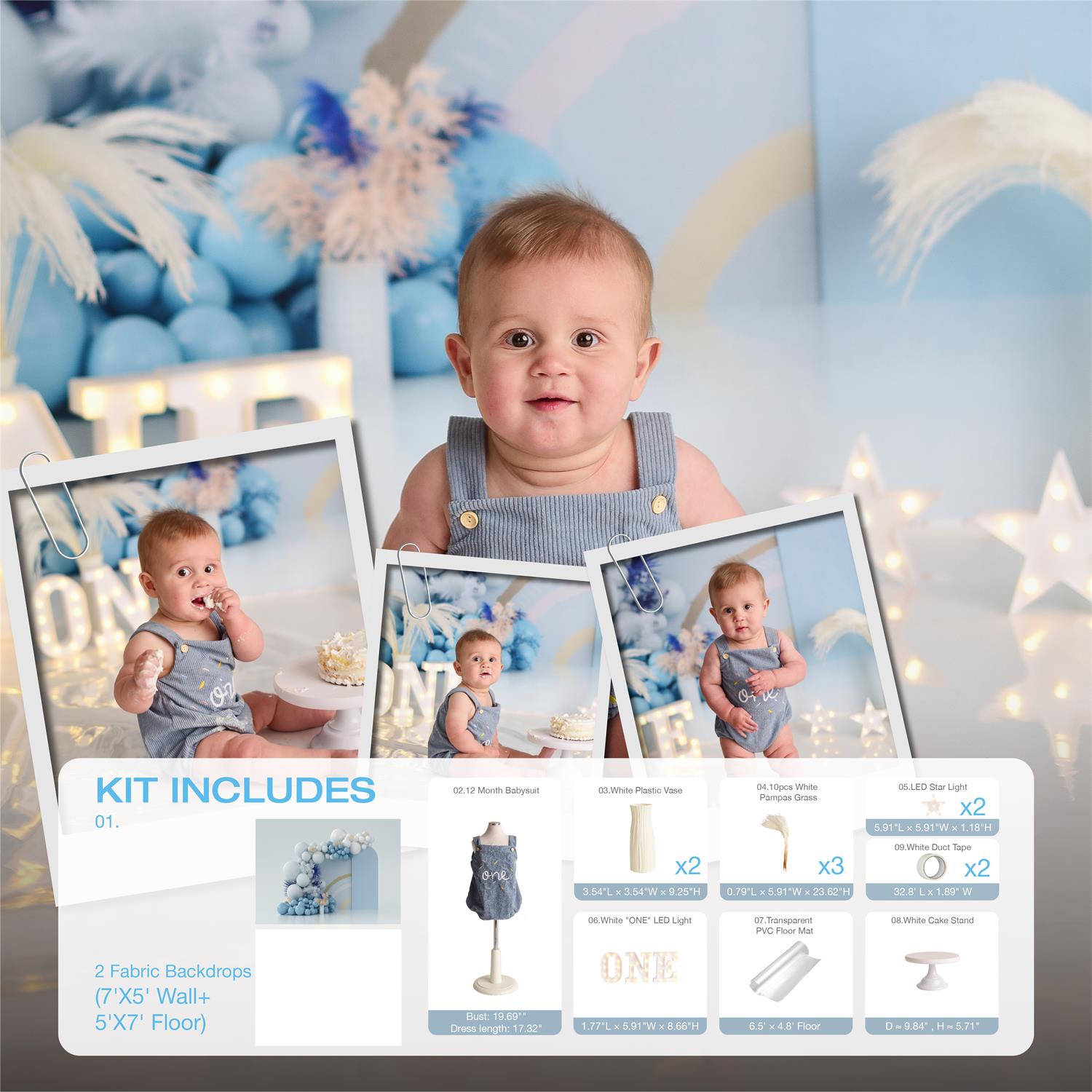 Kate Bohème Anniversaire Bleu Kit Photo - Kate Backdrop FR