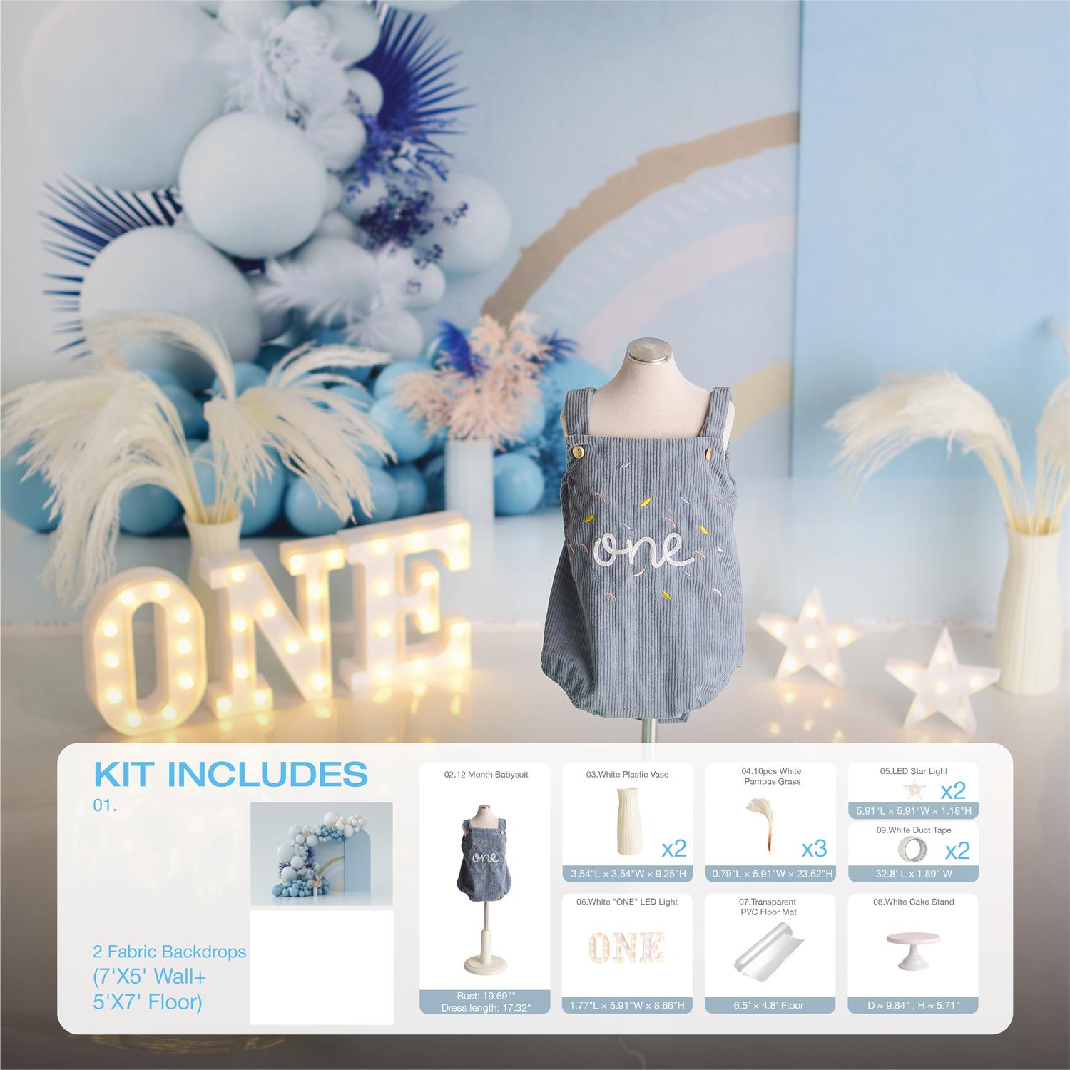 Kate Bohème Anniversaire Bleu Kit Photo - Kate Backdrop FR