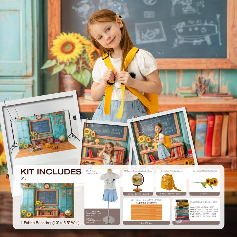 Kate Scolaire Tableau noir Livres Tournesol Kit Photo - Kate Backdrop FR