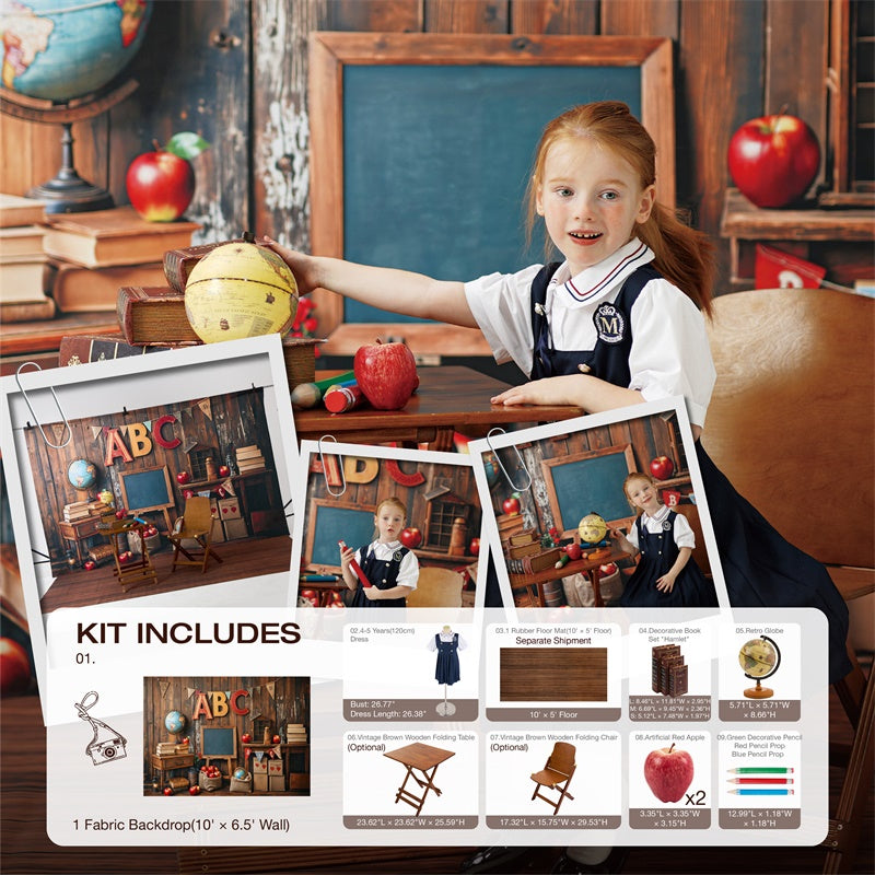 Kate Scolaire Salle de Classe ABC Globe Tableau noir Kit Photo - Kate Backdrop FR