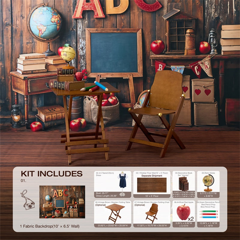 Kate Scolaire Salle de Classe ABC Globe Tableau noir Kit Photo - Kate Backdrop FR