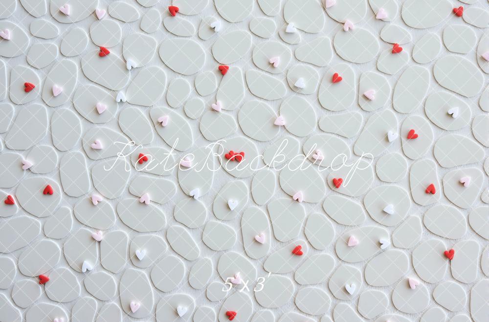 Kate Cœurs Pierre Blanc Rouge Sol Toile de fond conçue par Mini MakeBelieve