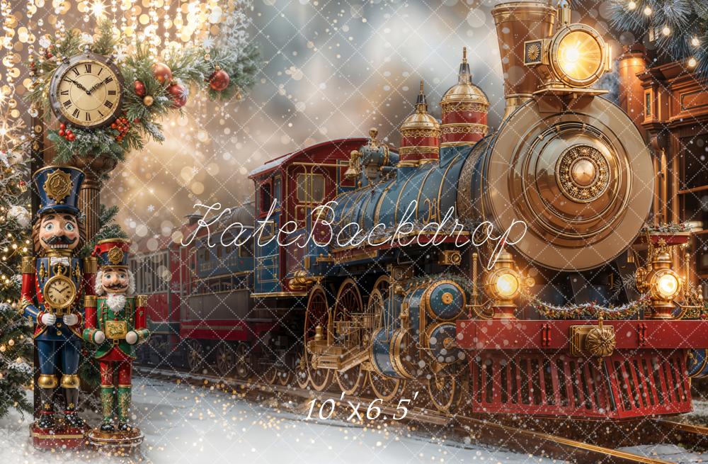 Kate Train Polaire Noël Casse-Noisette Horloge Toile de fond conçue par Emetselch - Kate Backdrop FR
