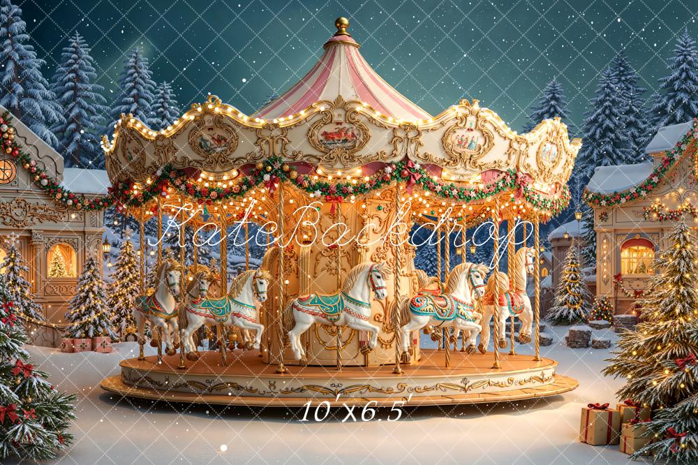 Kate Noël Carrousel Hiver Lumière Toile de fond en Laine conçue par Emetselch - Kate Backdrop FR