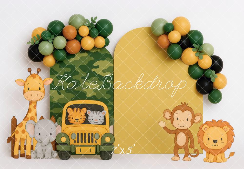 Kate Jungle Jeep Animaux Ballons Toile de fond conçue par Mini MakeBelieve