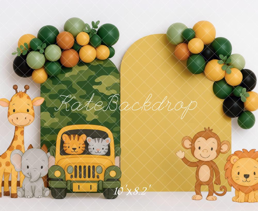 Kate Jungle Jeep Animaux Ballons Toile de fond conçue par Mini MakeBelieve