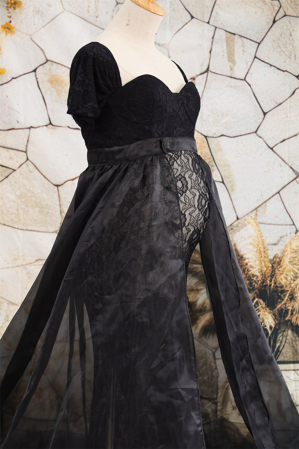 Kate Dentelle Manches courtes Noir Robe de Grossesse pour Séance Photo - Kate Backdrop FR