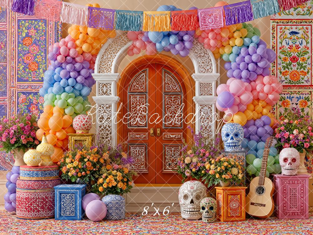 Kate Mexicain Ballons Fleurs Crânes Toile de fond conçue par Emetselch - Kate Backdrop FR