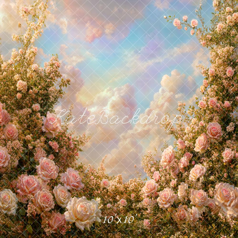 Kate Jardin Roses Nuages Pastel Toile de fond conçue par Emetselch