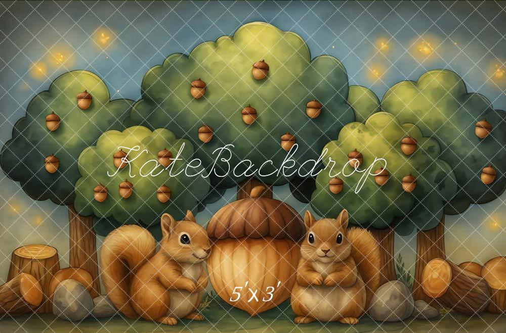 Kate Automne Écureuils Gland Arbres Toile de fond conçue par Mini MakeBelieve - Kate Backdrop FR
