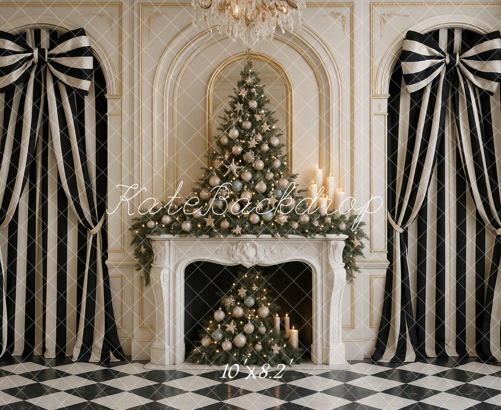 Kate Noël Cheminée Rideaux Rayés Toile de fond conçue par Ashley Paul - Kate Backdrop FR