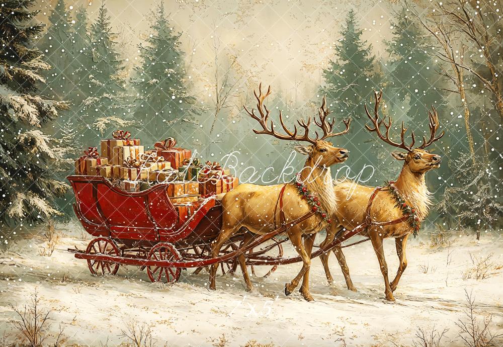 Kate Noël Rennes Traîneau Forêt Neige Toile de fond conçue par Emetselch - Kate Backdrop FR
