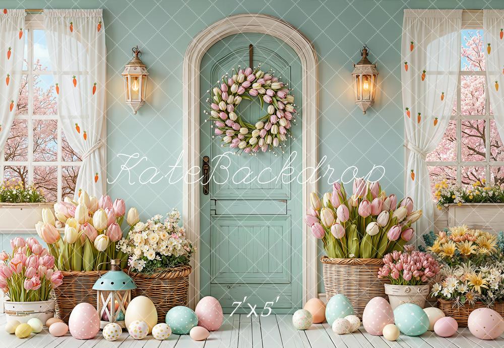 Kate Pâques Porte Tulipes Œufs Pastel Toile de fond conçue par Emetselch