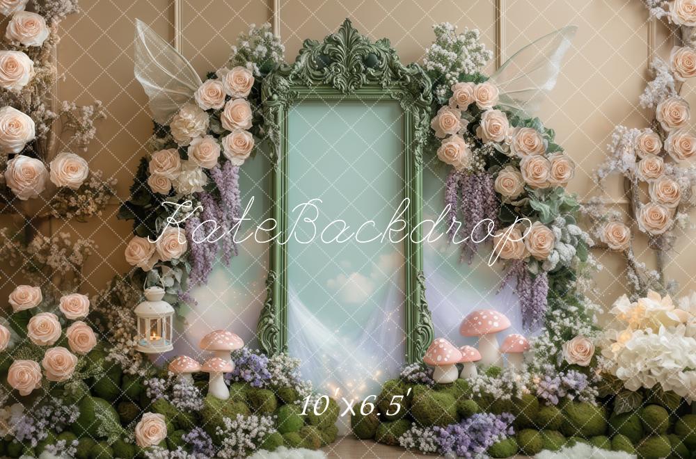 Kate Fée Cadre Fleurs Champignons Toile de fond conçue par Mini MakeBelieve - Kate Backdrop FR