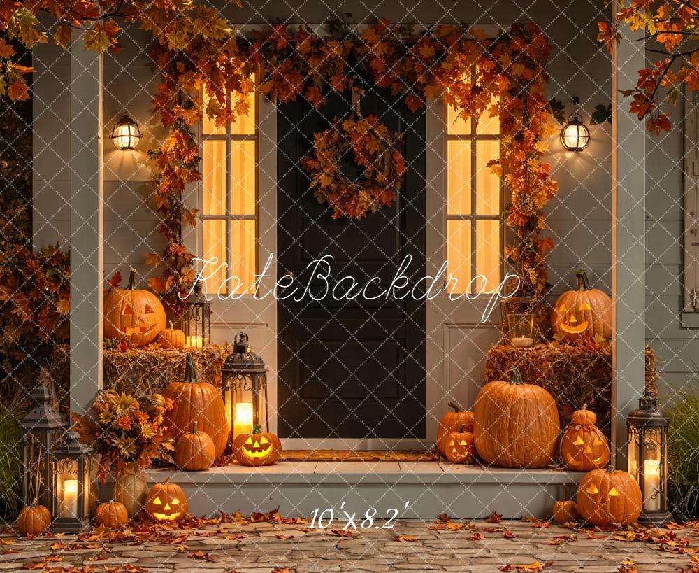 Kate Halloween Citrouilles Feuilles Maison Toile de fond conçue par Emetselch - Kate Backdrop FR