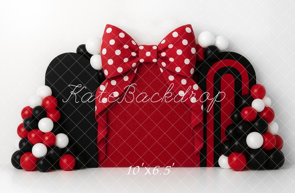 Kate Anniversaire Rouge Noir Nœud Ballons Toile de fond conçue par Ashley Paul - Kate Backdrop FR