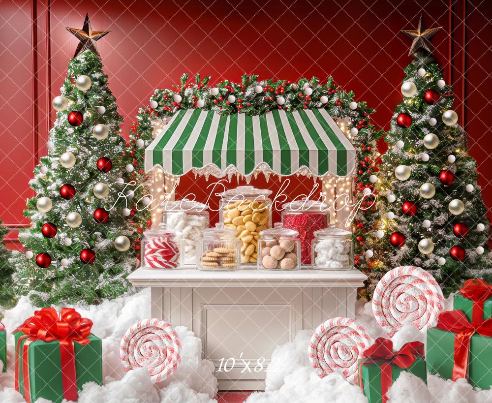 Kate Sapin de Noël Bonbons Cadeaux Toile de fond conçue par Mini MakeBelieve - Kate Backdrop FR