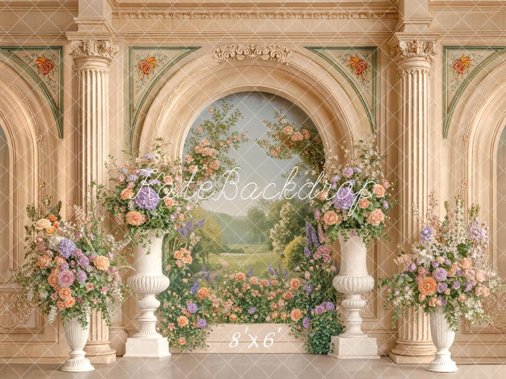 Kate Architecture Arches Fleurs Peinture Toile de fond conçue par Emetselch