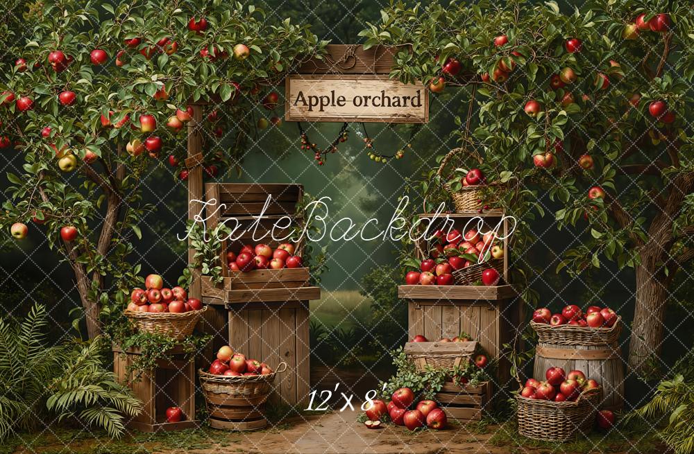 Kate Verger Pommes Arbres Paniers Toile de fond en Laine conçue par Emetselch