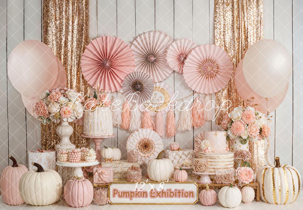 Kate Automne Citrouilles Fleurs Rose Toile de fond en Laine conçue par Emetselch - Kate Backdrop FR