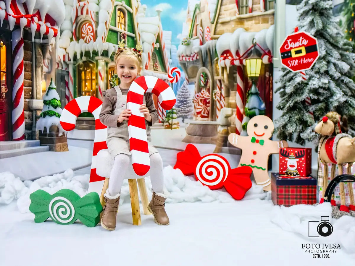 Kate Noël Hiver Ville Rue Maisons Toile de fond conçue par Emetselch - Kate Backdrop FR