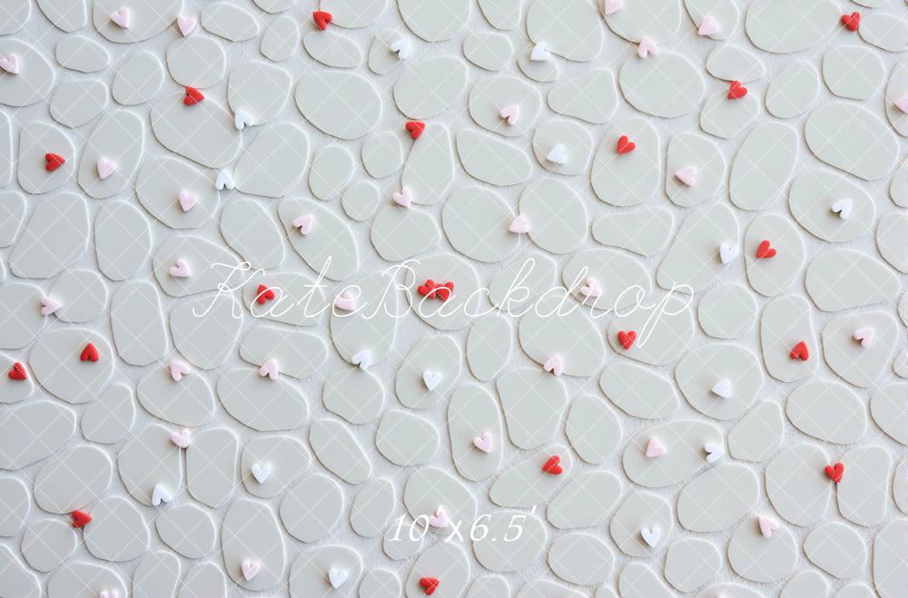 Kate Cœurs Pierre Blanc Rouge Sol Toile de fond conçue par Mini MakeBelieve