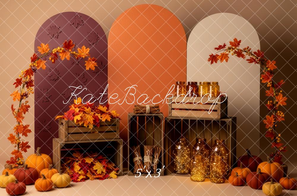 Kate Automne Citrouilles Feuilles Caisses Arches Toile de fond conçue par Patty Roberts