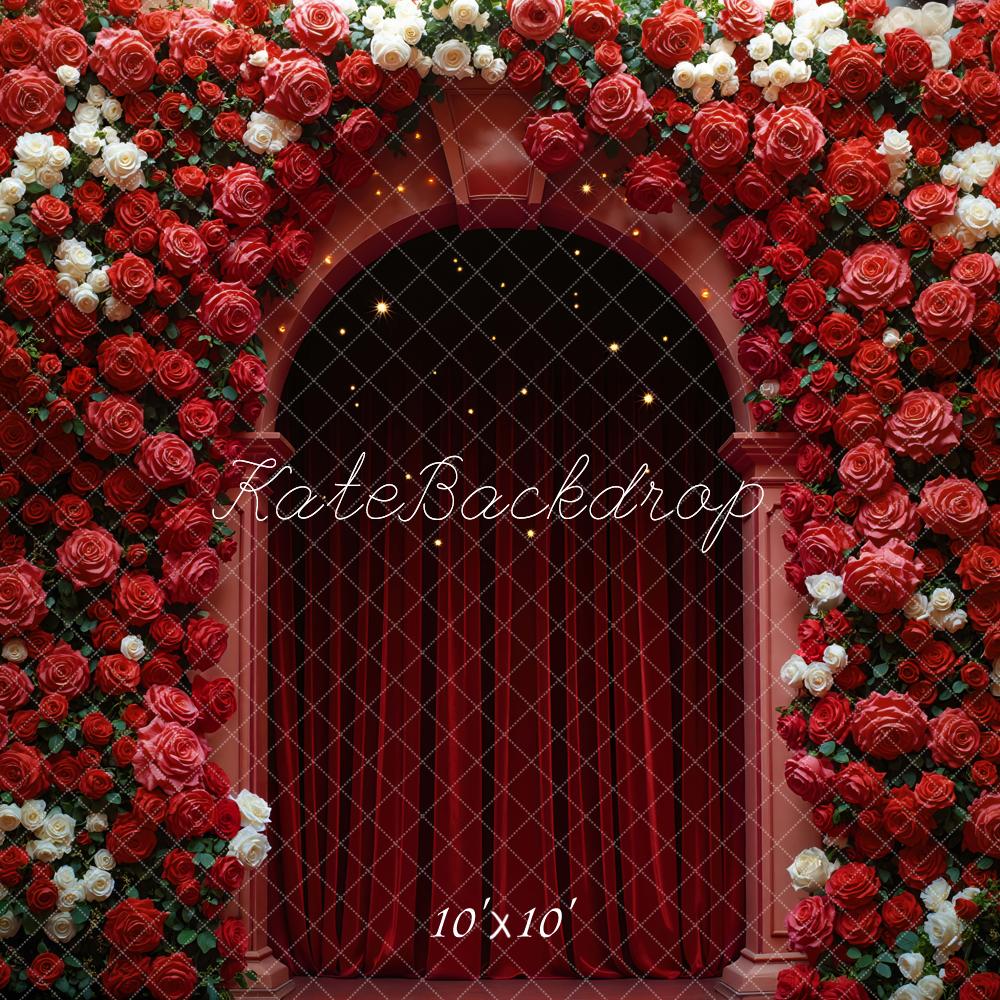 Kate Saint ValentinArc Fleurs Rouge Rideau Toile de fond conçue par Mini MakeBelieve
