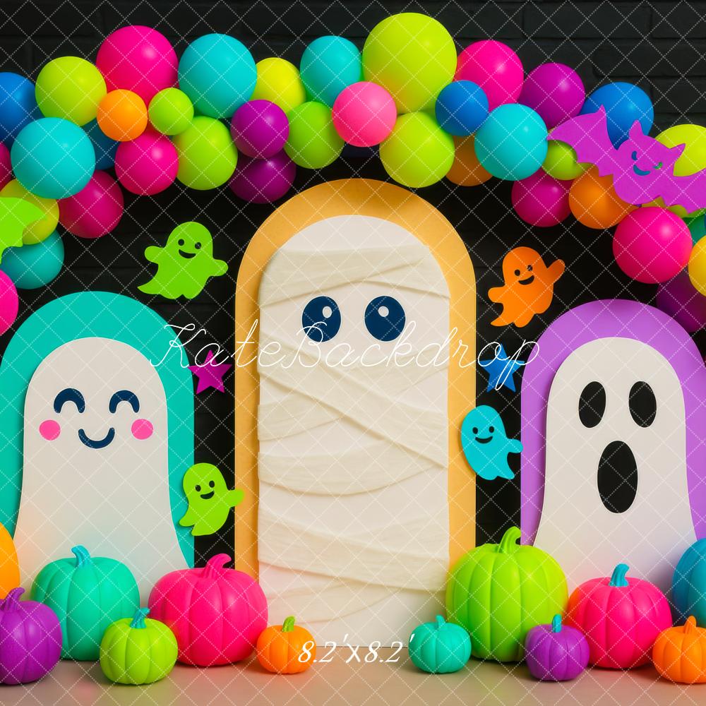 Kate Halloween Fantômes Citrouilles Ballons Toile de fond conçue par Mini MakeBelieve - Kate Backdrop FR