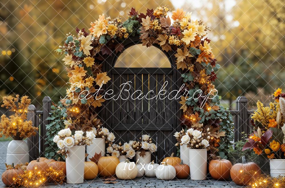 Kate Automne Arche Fleurs Citrouilles Toile de fond conçue par Mini MakeBelieve