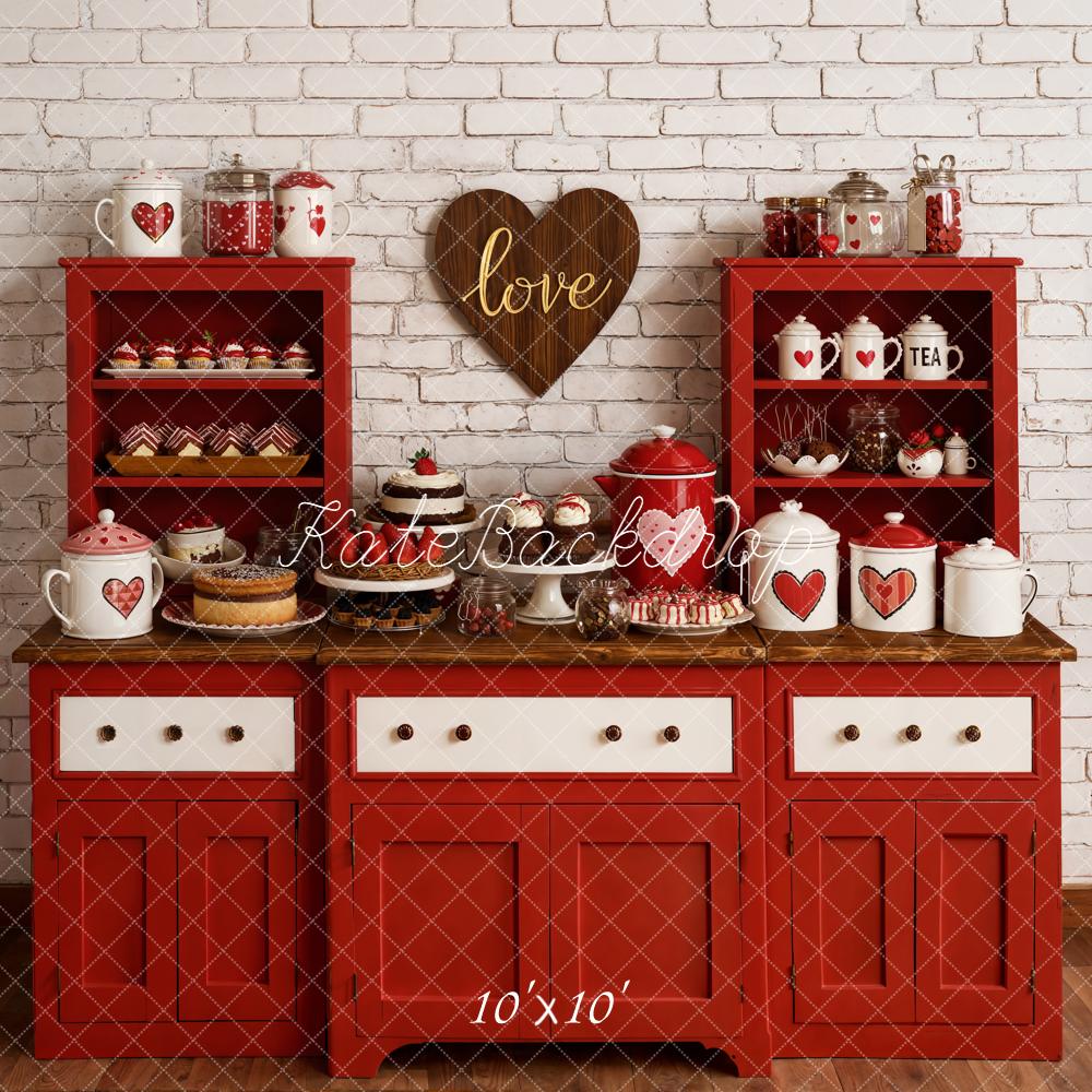 Kate Saint Valentin Cuisine Rouge Desserts Toile de fond conçue par Emetselch - Kate Backdrop FR