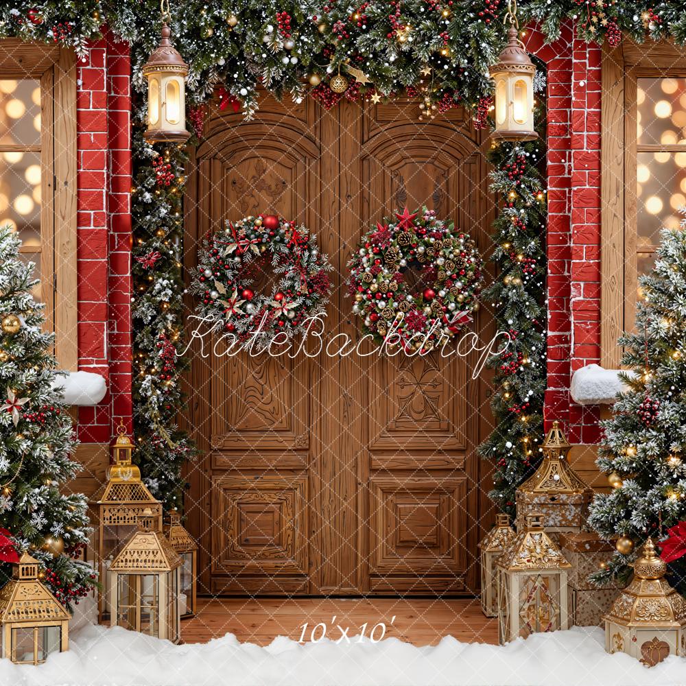 Kate Noël Porte Sapins Lumières Neige Toile de fond conçue par Emetselch - Kate Backdrop FR