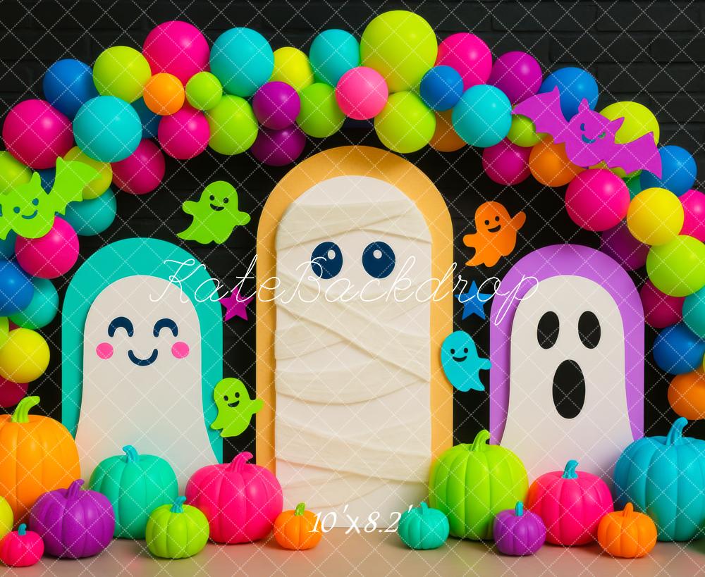 Kate Halloween Fantômes Citrouilles Ballons Toile de fond conçue par Mini MakeBelieve - Kate Backdrop FR
