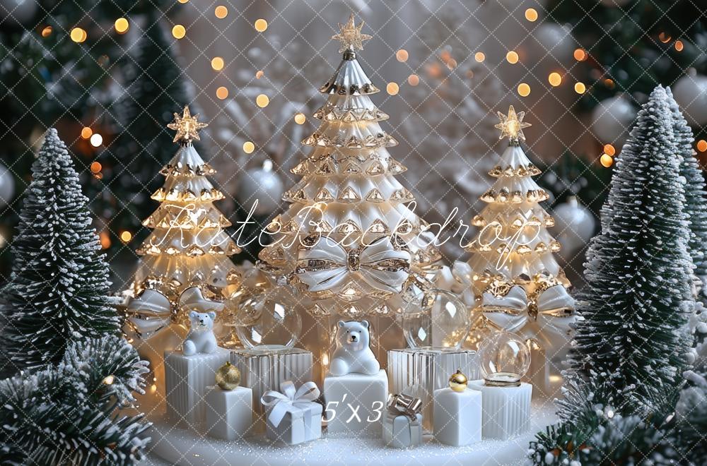 Kate Noël Sapins Neige Cadeaux Lumière Toile de fond conçue par Mini MakeBelieve - Kate Backdrop FR
