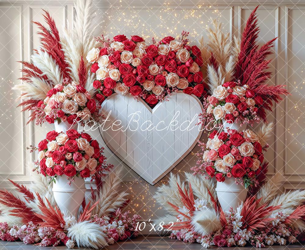 Kate Saint Valentin Mariage Fleurs Pampas Toile de fond conçue par Mini MakeBelieve