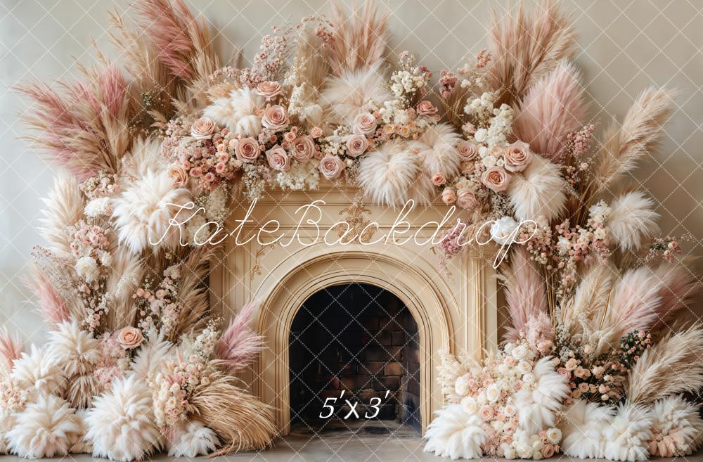 Kate Bohème Cheminée Fleurs Beige Toile de fond conçue par Emetselch