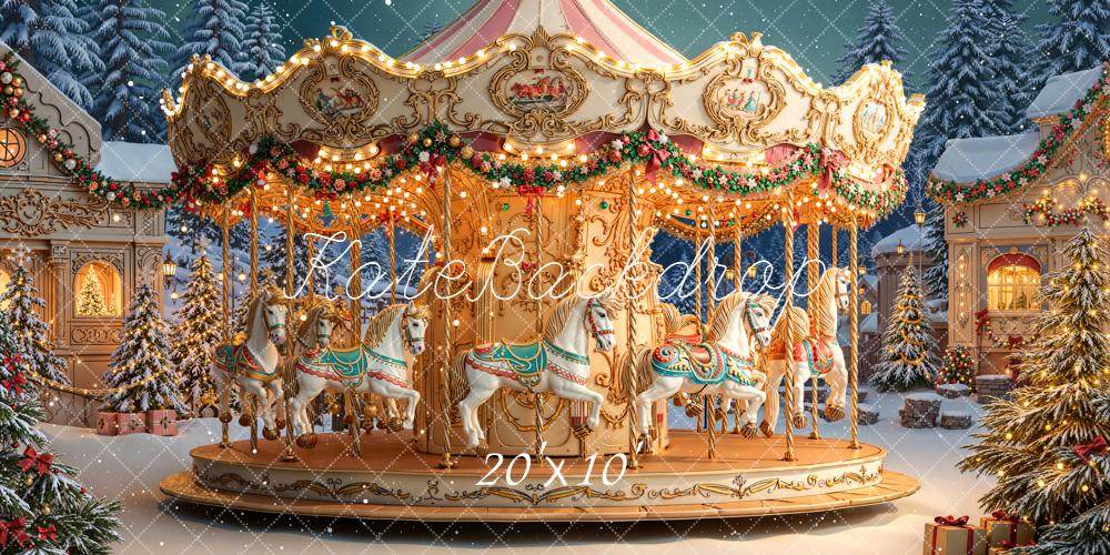 Kate Noël Carrousel Hiver Lumière Toile de fond conçue par Emetselch - Kate Backdrop FR