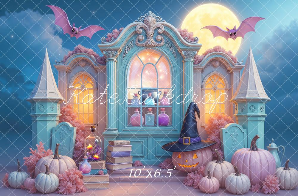 Kate Halloween Château Citrouilles Lune Toile de fond conçue par Mini MakeBelieve