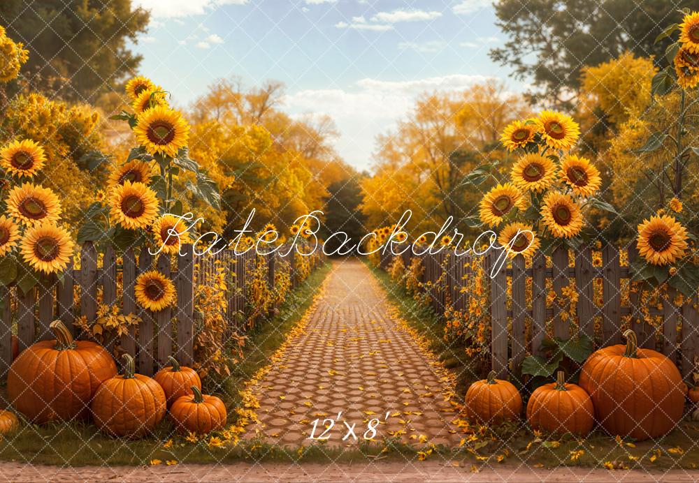 Kate Automne Tournesols Citrouilles Clôture Toile de fond en Laine conçue par Emetselch - Kate Backdrop FR