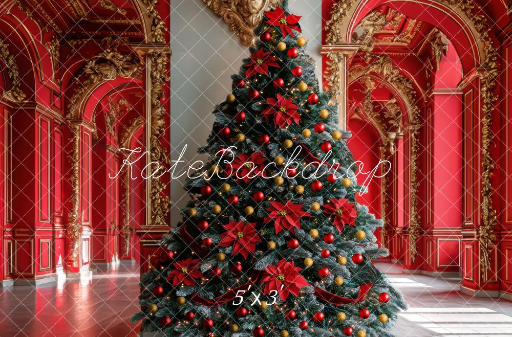 Kate Noël Sapin Palais Doré Rouge Toile de fond conçue par Mini MakeBelieve - Kate Backdrop FR