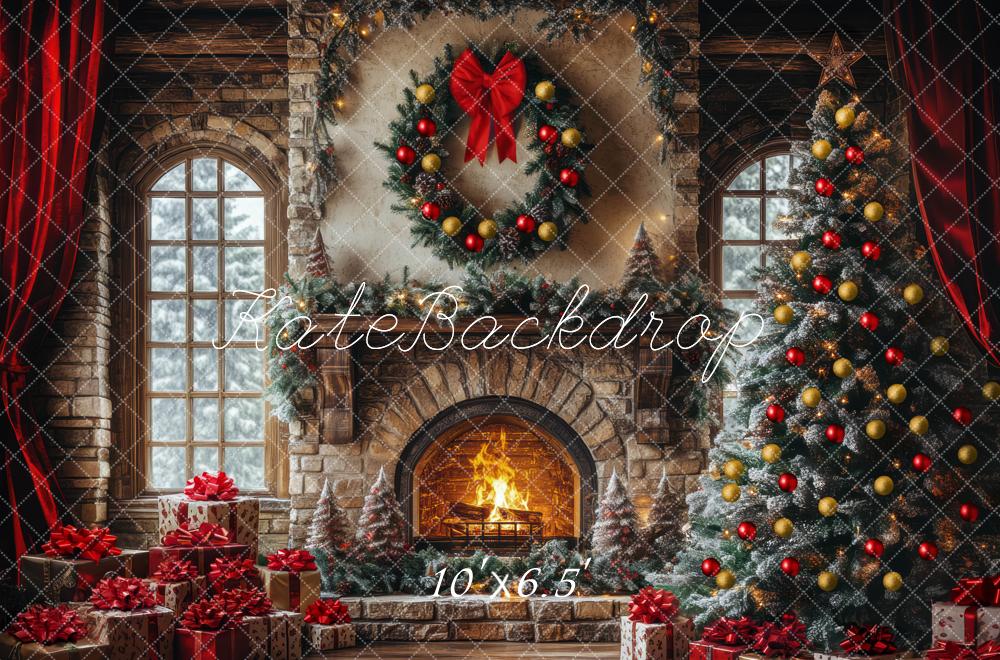 Kate Sapin de Noël Cheminée Classique Toile de fond conçue par Mini MakeBelieve - Kate Backdrop FR