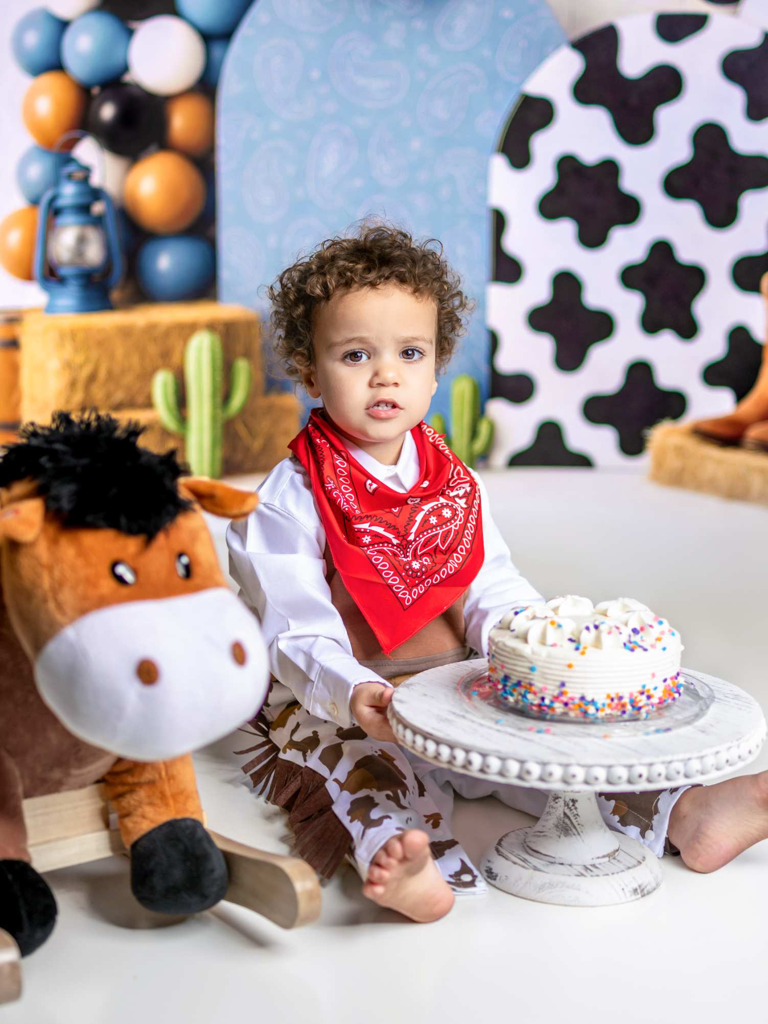 Kate Anniversaire Cow-boy Bottes Ballons Bleu Toile de fond conçu par Ashley Paul - Kate Backdrop FR