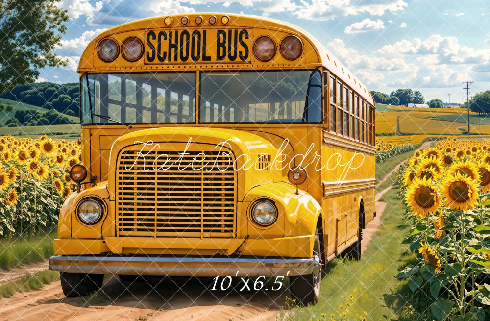 Kate Scolaire Bus Jaune Tournesols Toile de fond conçue par Emetselch - Kate Backdrop FR