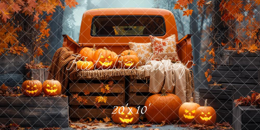Kate Halloween Camion Citrouilles Feuilles Toile de fond conçue par Emetselch - Kate Backdrop FR