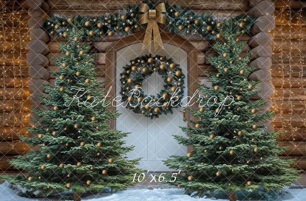 Kate Sapins de Noël Chalet Porte Neige Toile de fond conçue par Mini MakeBelieve - Kate Backdrop FR