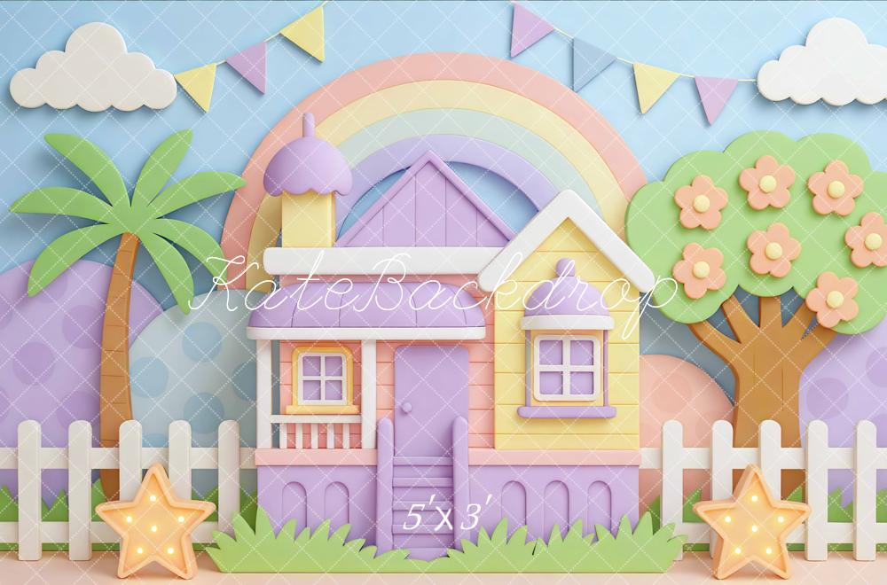Kate Maison Arc-en-Ciel Étoiles Pastel Toile de fond conçue par Mini MakeBelieve - Kate Backdrop FR